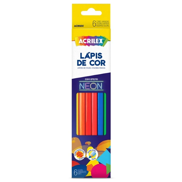 Lápis de cor com efeito Neon Acrilex 6 cores