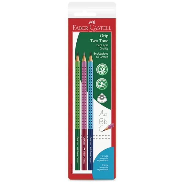Lápis grafite Nº 2 Grip Two Tone Faber-Castell 3 peças