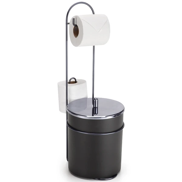 Lixeira 5 litros com suporte porta papel higiênico acoplado Onix 26x19,5x55,1
