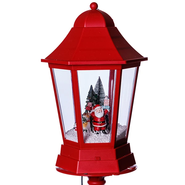 Luminária Poste Natalino musical com cenário de Papai Noel, rena, pinguim e pinheiro na neve 1,60 metros