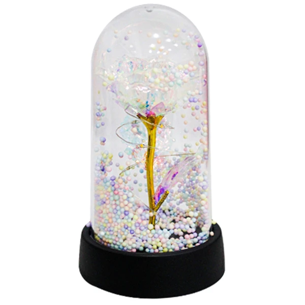 Luminária decorativa Rosa Eterna com cúpula de vidro e fio de fada 8,5x14