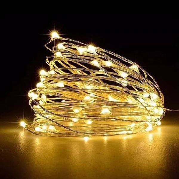 Luminária fio de fada branco quente à pilhas 50 LEDs 5 metros
