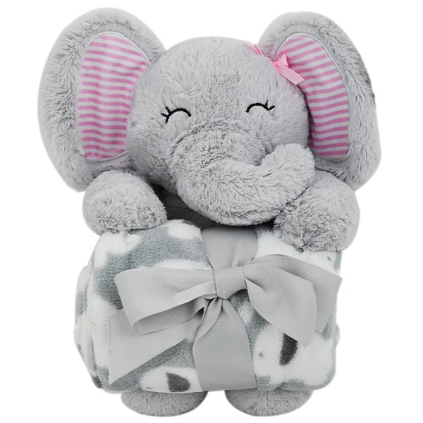 Manta infantil com animal de pelúcia presenteável 90x75