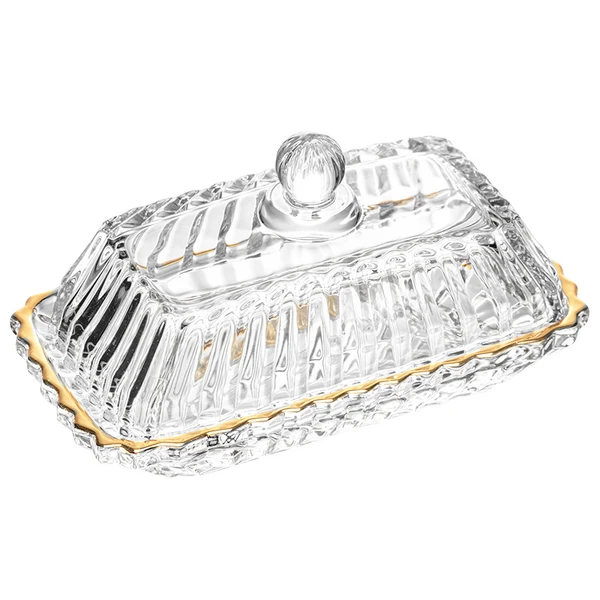 Manteigueira de cristal com fio de ouro Imperatriz Wolff 15,5x7,5x8,5