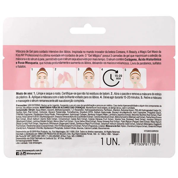 Máscara de gel para os lábios Magic Gel Lip Mask Kiss NY - hidratação e volume