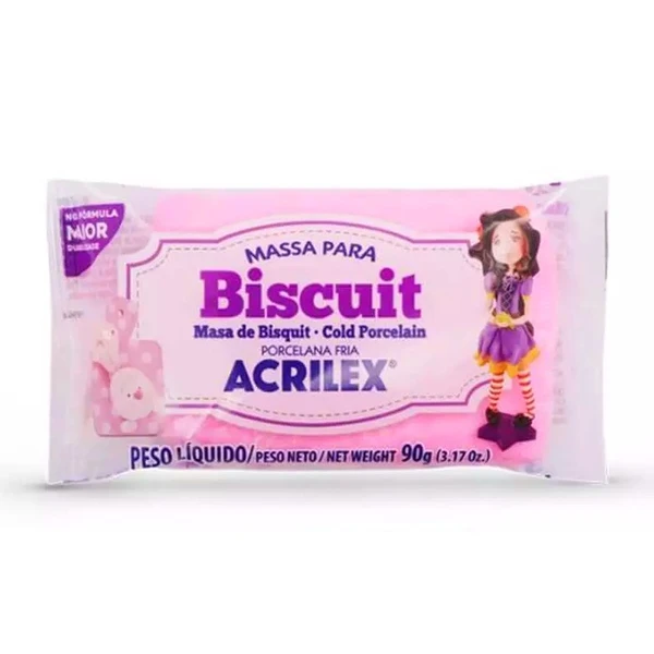 Massa para porcelana fria biscuit Acrilex - rosa 90 g