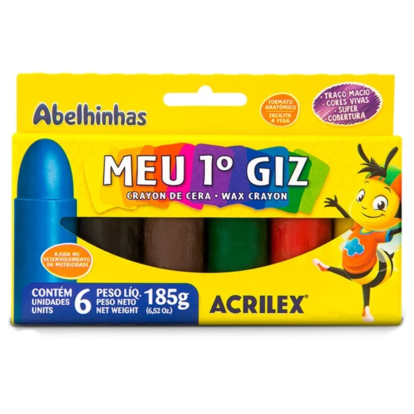 Meu 1° Giz de Cera Acrilex 6 cores 185 g