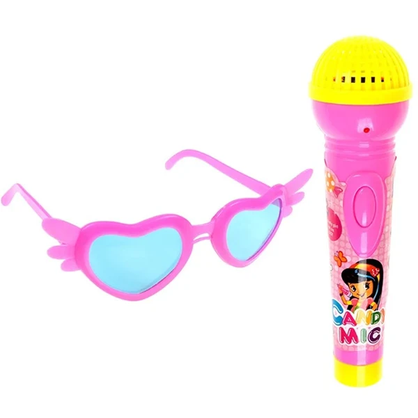 Microfone infantil com óculos de coração Meu Microfone Pop Star