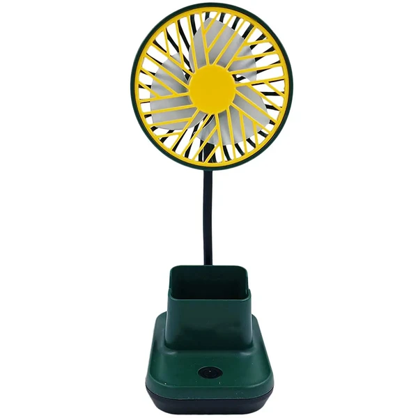 Mini ventilador de mesa com porta canetas e celular