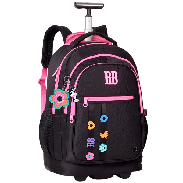 Mochila carrinho 2 em 1 19" Flower Power Rebecca Bonbon - preta