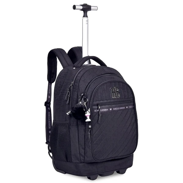Mochila carrinho 2 em 1 19" em crinkle matelassê Rebecca Bonbon - preta