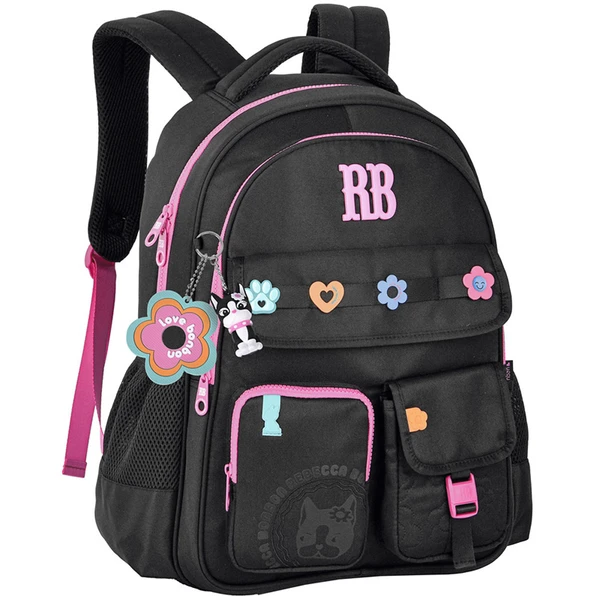 Mochila de costas e de bordo 17,5" Flower Power Rebecca Bonbon - preta