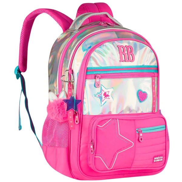 Mochila de costas e de bordo 17,5" Holo Shine Rebecca Bonbon - rosa