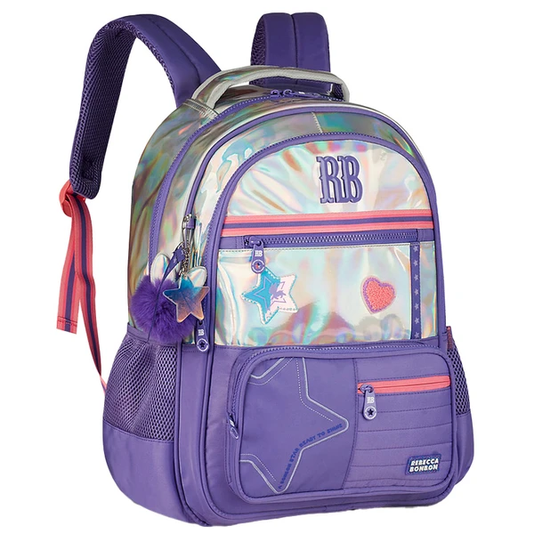 Mochila de costas e de bordo 17,5" Holo Shine Rebecca Bonbon - roxa