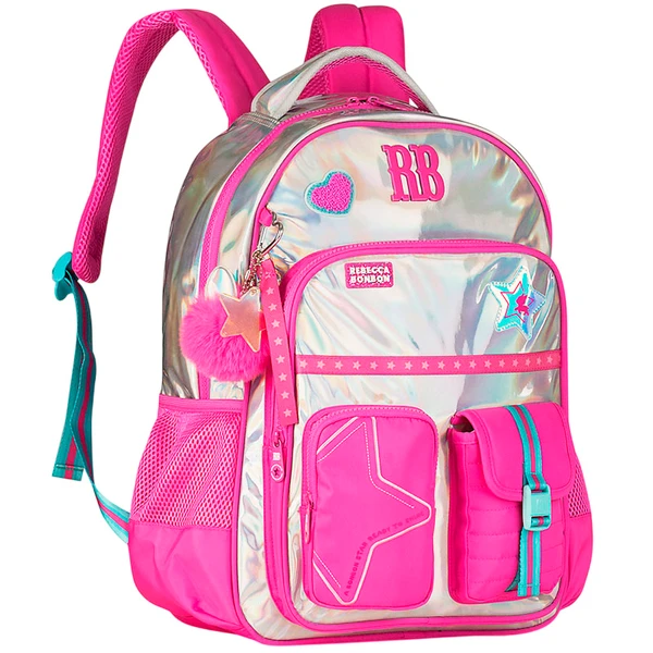Mochila de costas e de bordo 19" Holo Shine Rebecca Bonbon - rosa