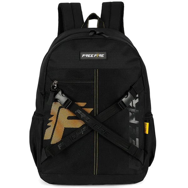 Mochila de costas juvenil preta com detalhes amarelos Free Fire Garena