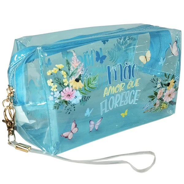 Necessaire com alça holográfica e estampa temática Mãe 18x10x7