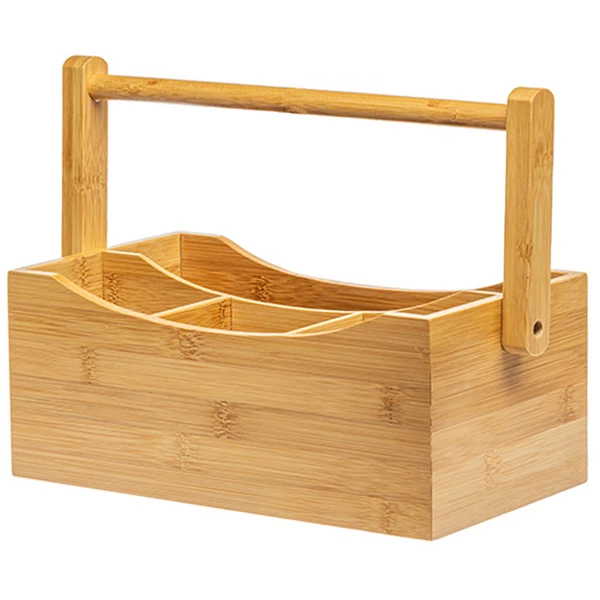 Organizador de bambu multiuso com alça e divisórias 28x14,5x20,5