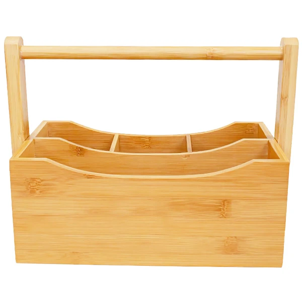 Organizador de bambu multiuso com alça e divisórias 28x14,5x20,5