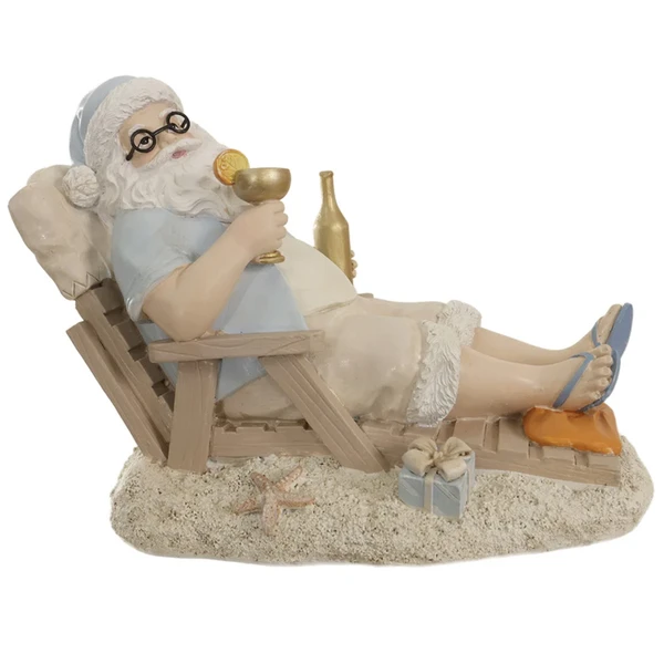 Papai Noel colecionável em day off na praia com drink e roupa de verão 21,8x16,5