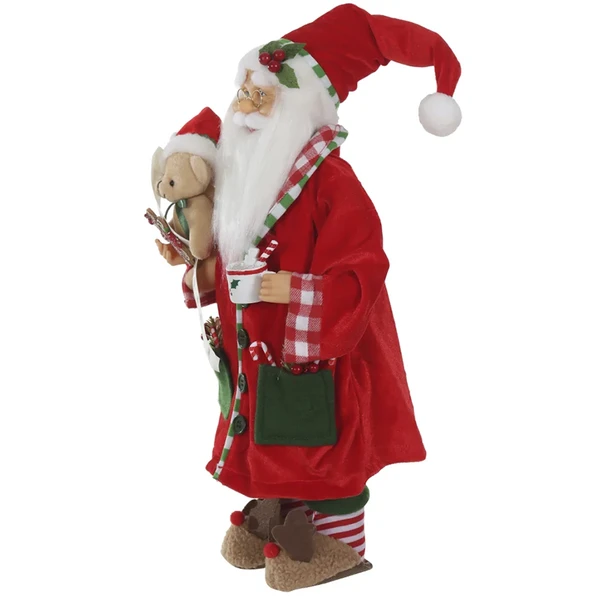 Papai Noel em pé com pijama, lista de nomes e urso natalino 45 cm