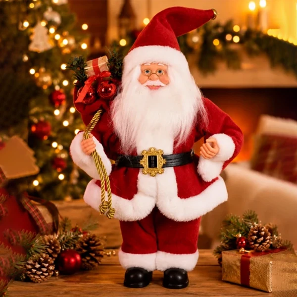 Papai Noel em pé com saco de presentes e guizo no gorro Grillo 30 cm