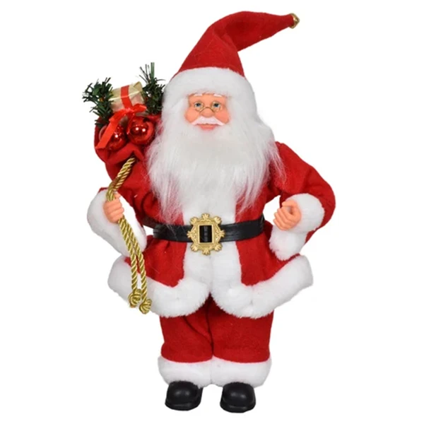 Papai Noel em pé com saco de presentes e guizo no gorro Grillo 30 cm
