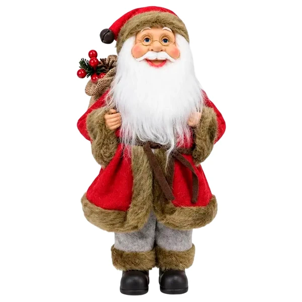 Papai Noel em pé com saco de presentes e guizo no gorro Grillo 40 cm