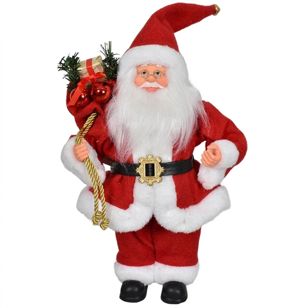 Papai Noel sentado com saco de presentes e guizo no gorro Grillo 30 cm