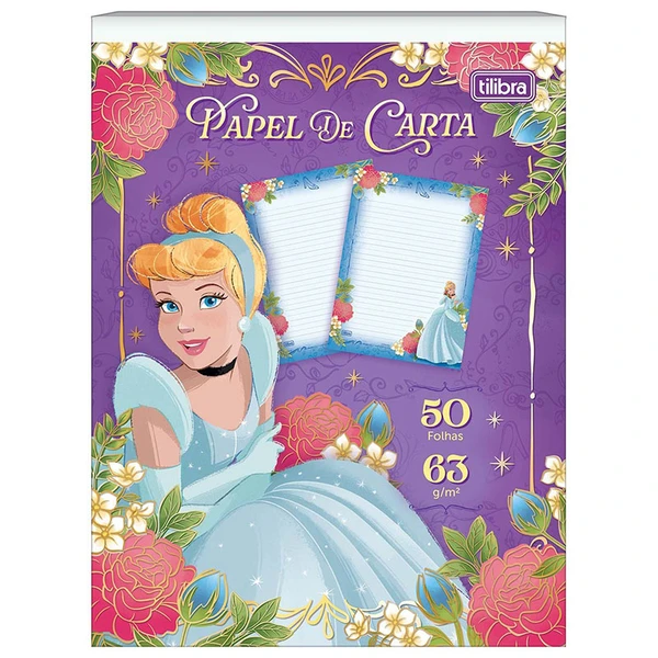Papel de carta decorado Princesas Disney Tilibra 50 folhas 17,7x24