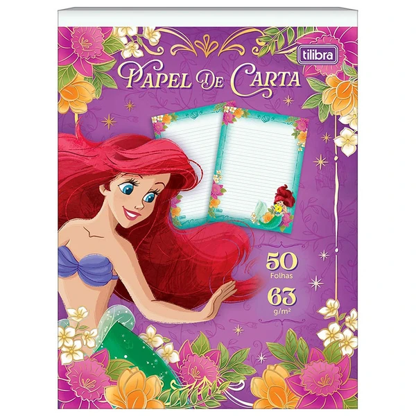 Papel de carta decorado Princesas Disney Tilibra 50 folhas 17,7x24