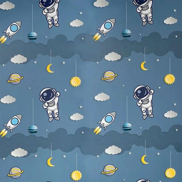 Papel de parede autoadesivo astronauta e foguete no espaço 45x500