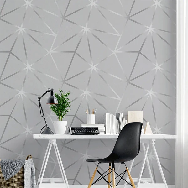 Papel de parede autoadesivo geométrico cinza com prata 45x500