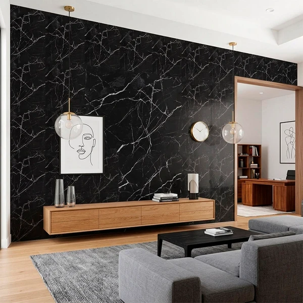 Papel de parede autoadesivo mármore preto com branco 45x500