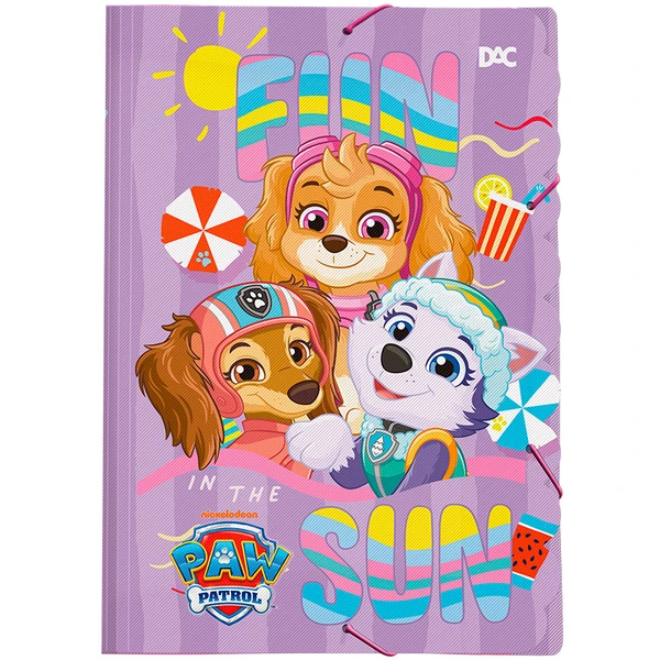 Pasta de plástico fina com elástico tamanho ofício Patrulha Canina Nickelodeon DAC 33,2x23,2 - menina