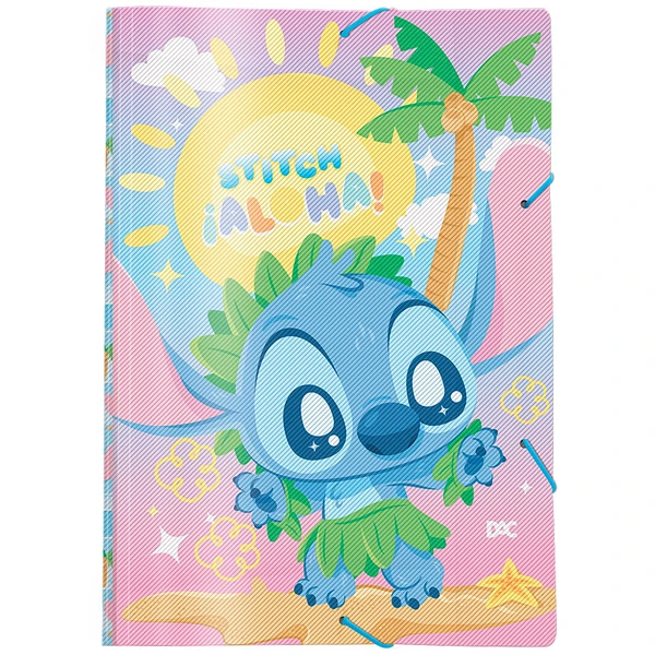 Pasta de plástico fina com elástico tamanho ofício Stitch Disney DAC 33,2x23,2