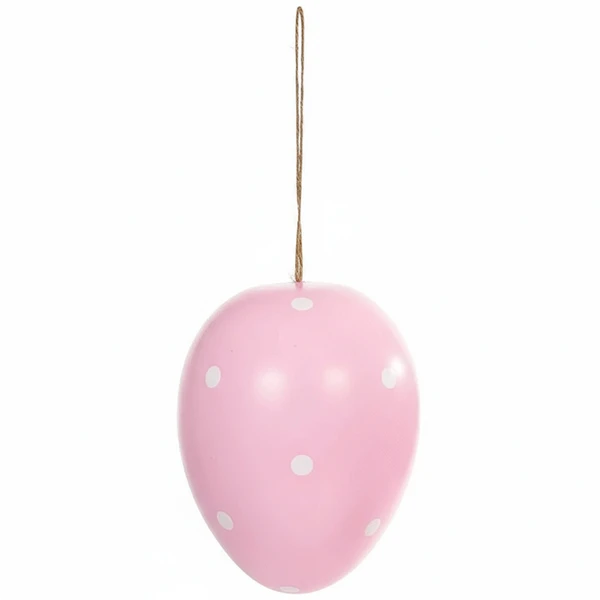 Pendente Ovo de Páscoa rosa com bolinhas brancas 15 cm