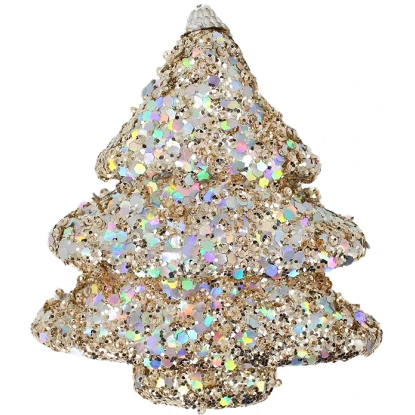 Pendente natalino Árvore de natal champanhe com glitter holográfico 12 cm