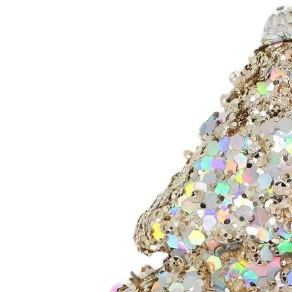 Pendente natalino Árvore de natal champanhe com glitter holográfico 12 cm