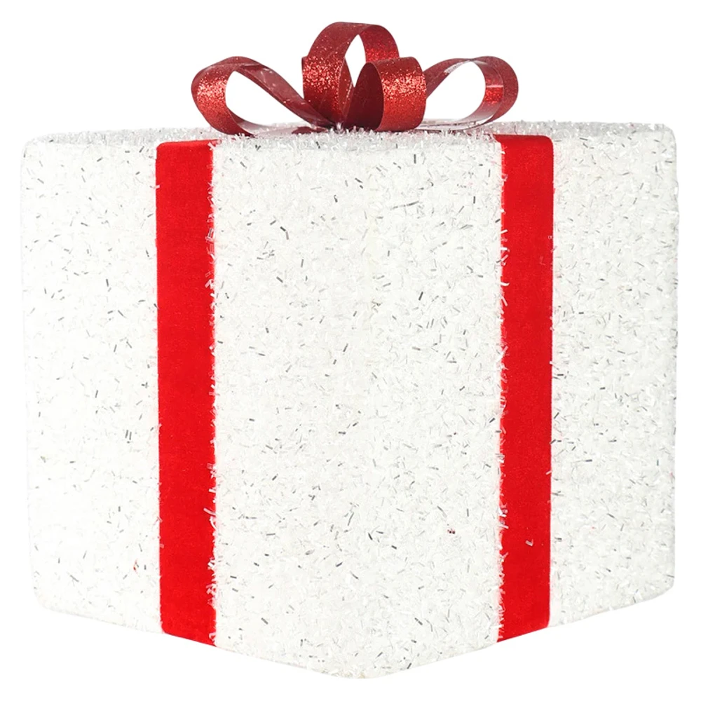 Pendente natalino Caixa de Presente branca com laço vermelho 12x12