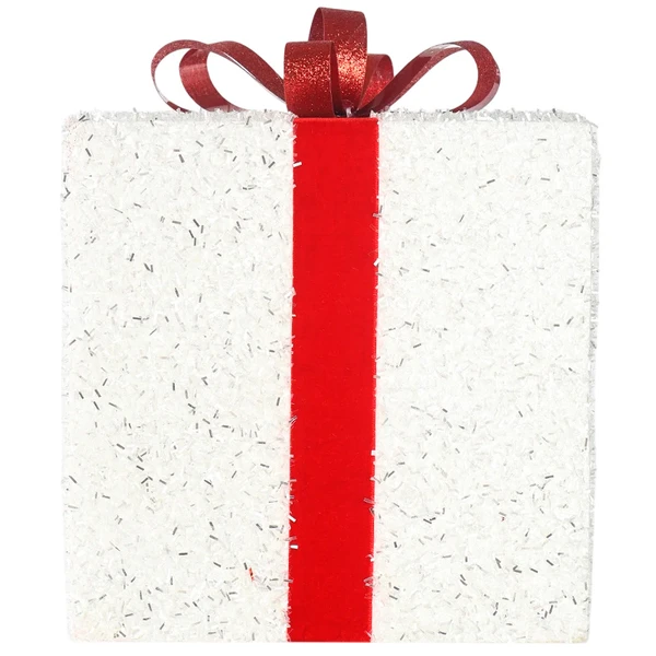 Pendente natalino Caixa de Presente branca com laço vermelho 12x12