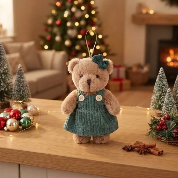 Pendente natalino Urso de pelúcia com roupa 11 cm
