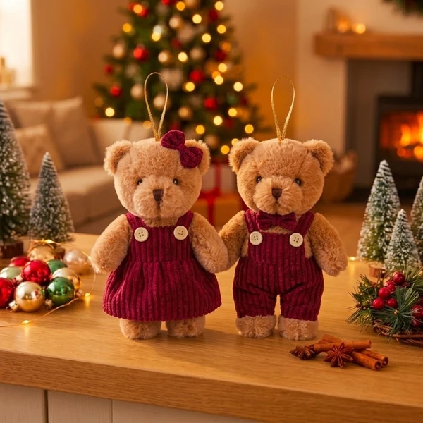 Pendente natalino Urso de pelúcia com roupa vermelha 12 cm