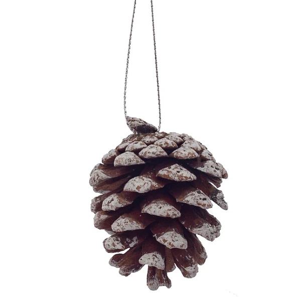 Pendente natalino pinha natural com pintura nevada 4-5 cm 6 unidades