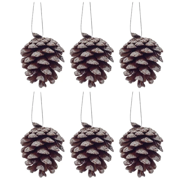 Pendente natalino pinha natural com pintura nevada 4-5 cm 6 unidades