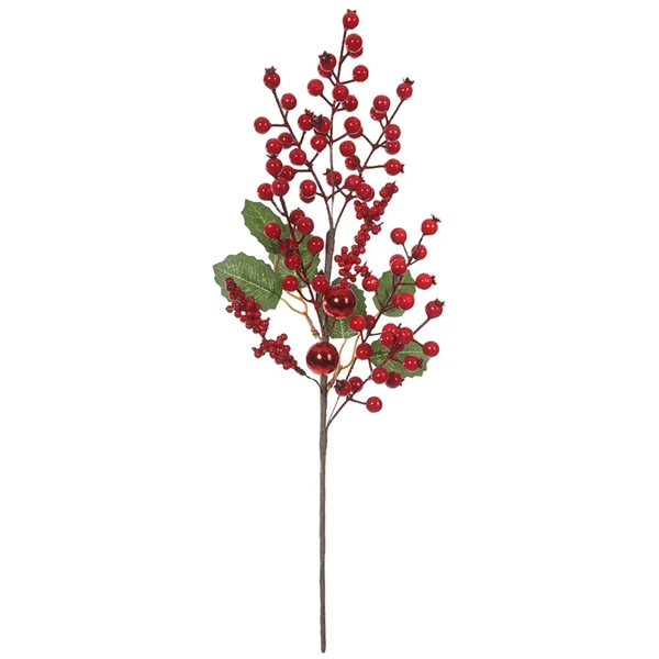 Pick arranjo natalino folhagem, Azevinho Berry vermelho e bola de Natal 62 cm