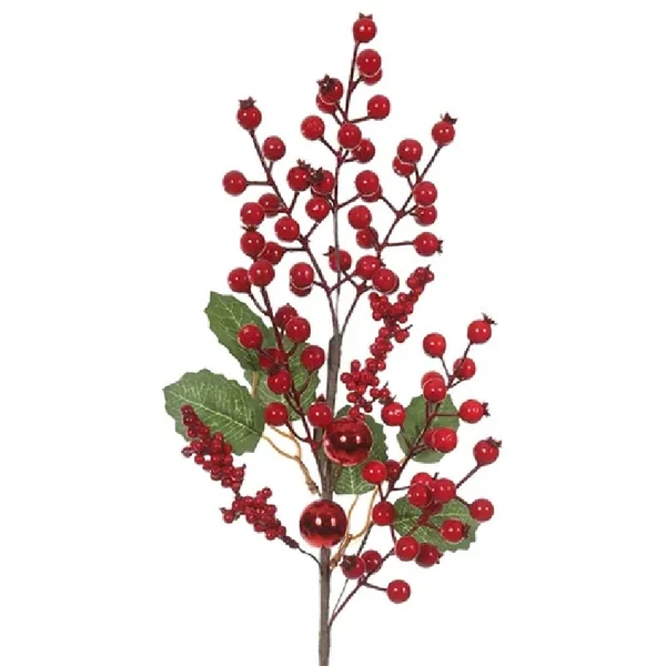 Pick arranjo natalino folhagem, Azevinho Berry vermelho e bola de Natal 62 cm
