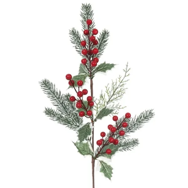 Pick arranjo natalino folhagem nevada e Azevinho Berry vermelho 67 cm