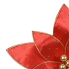 Pick natalino Flor Poinsétia Bico de Papagaio vermelho em veludo com pontos de luz 20 cm