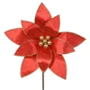 Pick natalino Flor Poinsétia Bico de Papagaio vermelho em veludo com pontos de luz 20 cm